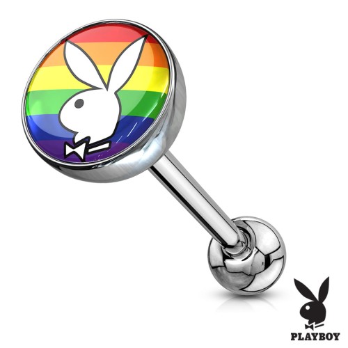 Przejdź do produktu Tęczowy kolczyk do języka z logo Playboy'a.