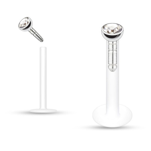 Przejdź do produktu Labret z bioflexu z małym białym  kryształkiem