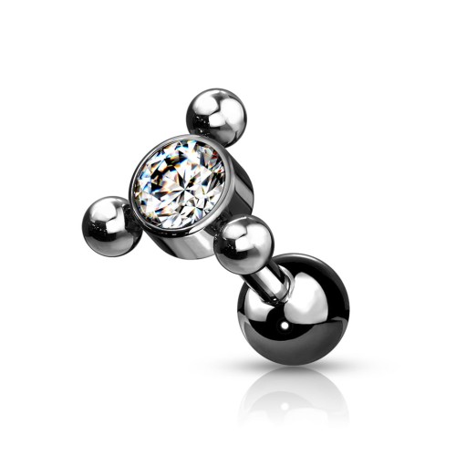 Przejdź do produktu Sztanga czarny trójkąt z kryształem i trzema kuleczkami