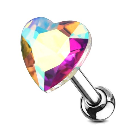 Sztanga do ucha z opalizującym sercem, idealna do lobe, helix, conch i tragus. Wykonana ze stali chirurgicznej 316L. Typ gwintu: zewnętrzny.