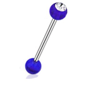 Przejdź do produktu Stalowa sztanga z niebieskimi akrylowymi kulkami z kryształkiem