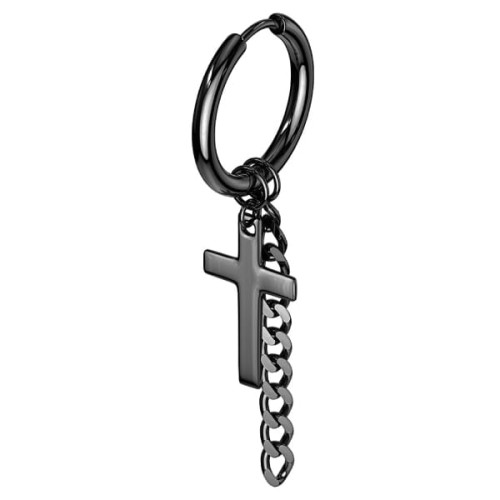 Przejdź do produktu Czarne kółeczko huggie z krzyżem i łańcuszkiem