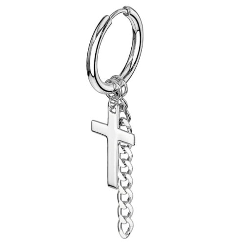 Przejdź do produktu Srebrne kółeczko huggie z krzyżem i łańcuszkiem