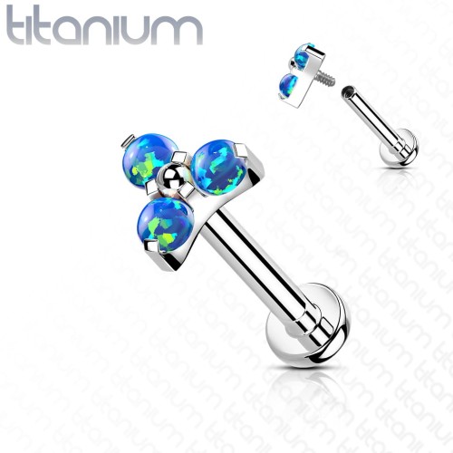 Przejdź do produktu Tytanowy labret z 3 niebieskimi opalami