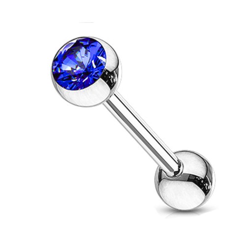 Przejdź do produktu Kolczyk do języka sztanga z niebieskim kryształkiem