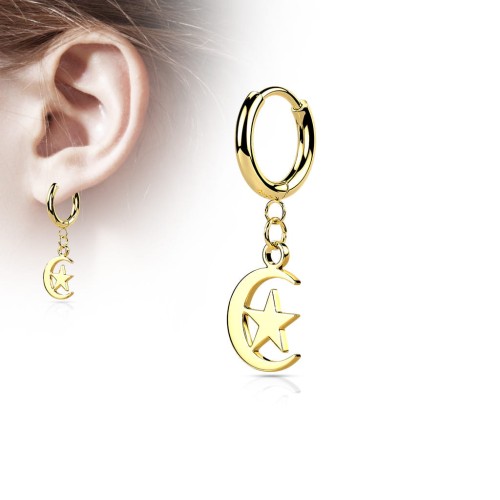 Przejdź do produktu Złote kółeczko huggie Moon & Star