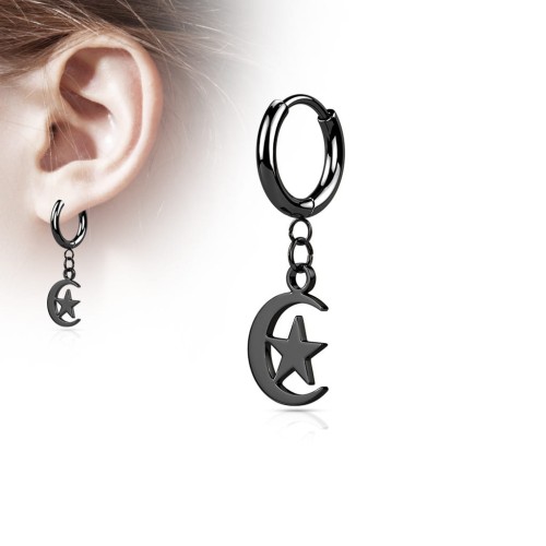 Przejdź do produktu Czarne kółeczko huggie Moon & Star