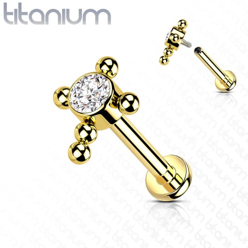 Przejdź do produktu Tytanowy labret Gold Bead Cross Crystal