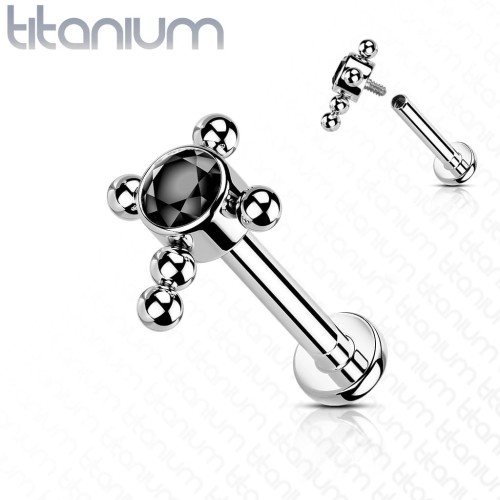 Przejdź do produktu Tytanowy labret Bead Cross Black Crystal
