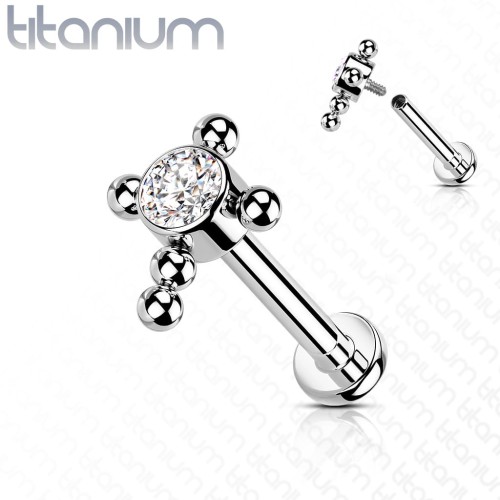 Przejdź do produktu Tytanowy labret Bead Cross  Crystal