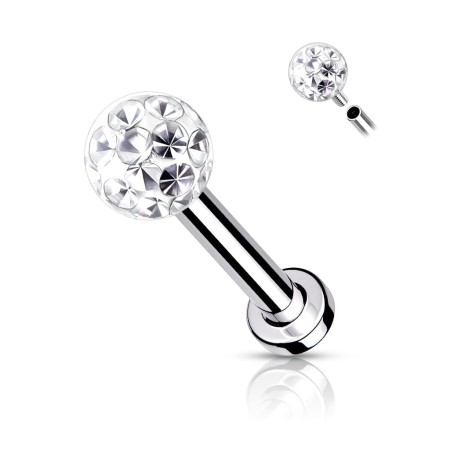Labret z kryształową kuleczką Ferido. Wykonany ze stali chirurgicznej 316L, kulka 3 mm z zatopionymi kryształkami w żelu epoksydowanym. Gwint wewnętrzny.