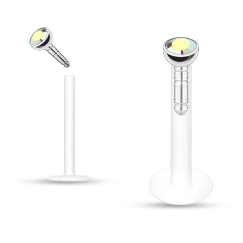 Przejdź do produktu Labret z bioflexu z małym opalizującym  kryształkiem