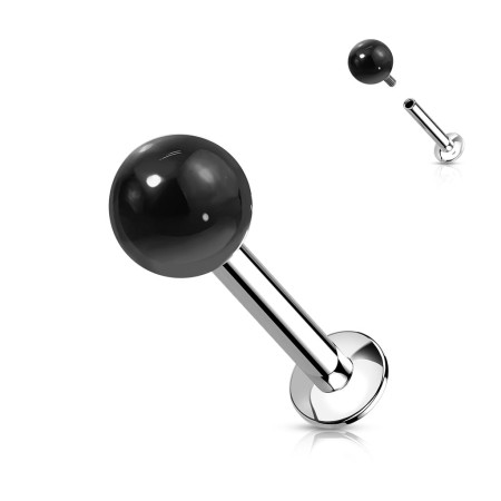 Labret ze stali chirurgicznej 316L z naturalnym kamieniem czarny agat (4 mm).Idealny do piercingu lobe, helix, tragus, conch oraz wargi (madonna, medusa, ashley).