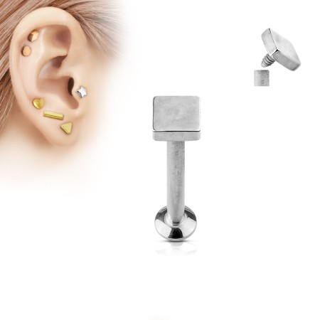 Labret z płaskim kwadratem 3x3 mm, wykonany ze stali chirurgicznej 316L z gwintem wewnętrznym. Idealny do przekłuć ucha (lobe, tragus, helix, conch) oraz wargi (medusa, monroe, madonna). Komfortowy i uniwersalny dodatek.