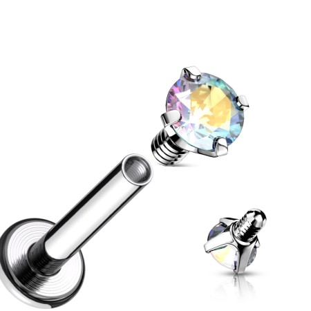 Subtelny labret z opalizującą cyrkonią 3D o średnicy 4 mm, wykonany ze stali chirurgicznej 316L z wewnętrznym gwintem. Idealny do różnych piercingów: lobe, helix, tragus, conch i wargi. Elegancja i komfort noszenia w jednym.