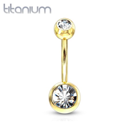 Tytanowy kolczyk do pępka z białymi cyrkoniami, wykonany z hipoalergicznego tytanu G23 z powłoką PVD. Idealny do świeżych przekłuć i dla osób z wrażliwą skórą, łączący styl z komfortem noszenia.
