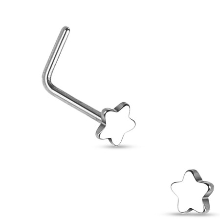 Zagięty w kształt litery L kolczyk do nosa z gwiazdką 2 mm ze stali chirurgicznej 316L to trwała i elegancka biżuteria. Idealny do nostrila, łączy wygodę z subtelnym, błyszczącym akcentem na co dzień i od święta.