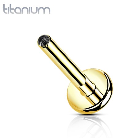 Tytanowy pręt  labreta 1,2 mm z gwintem wewnętrznym 0,9 mm, wykonany z trwałego tytanu G23 ze złotą powłoką PVD. Idealna baza do personalizacji biżuterii z łatwym montażem nakrętek. Komfortowy, odporny na korozję, do różnych rodzajów piercingu.