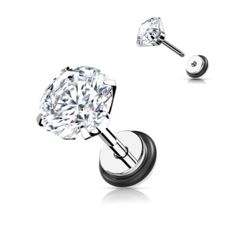 Fake plug ze stali chirurgicznej 316L z lśniącym białym kryształem 8 mm. Imituje wygląd tunelu bez rozciągania ucha. Bezpieczny, wygodny, do noszenia w wygojonej dziurce w płatku ucha