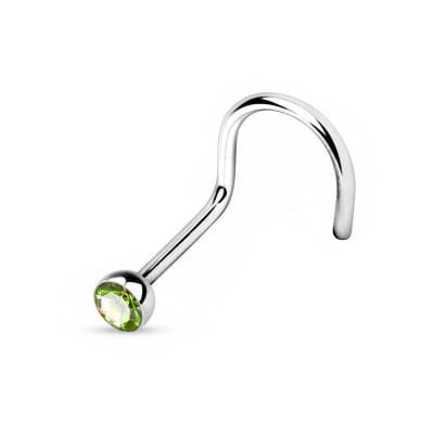 Przejdź do produktu Zakręcony kolczyk do nosa z zielonym kryształkiem