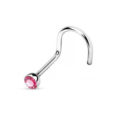 Przejdź do produktu Zakręcony kolczyk do nosa z różowym kryształkiem