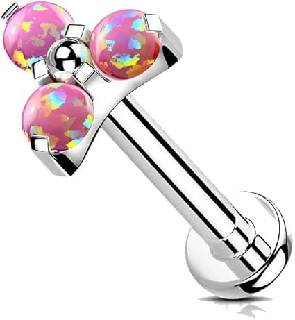 Przejdź do produktu Tytanowy labret z 3 różowymi opalami