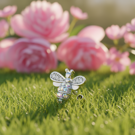 ykonany ze stali chirurgicznej z mosiężną ozdobą pokrytą 14k rodem. Gwint wewnętrzny, nakrętka 11x9.7 mm.