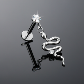 Snake Dangle Labret z 3 mm białą cyrkonią i zawieszką w kształcie kryształowego węża