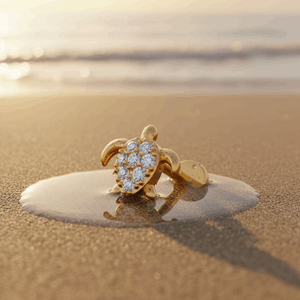 labret z nakrętką w postaci uroczego żółwia