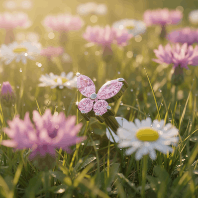 Labret z różowym motylem, skrzydełka wypełnione cyrkoniami .