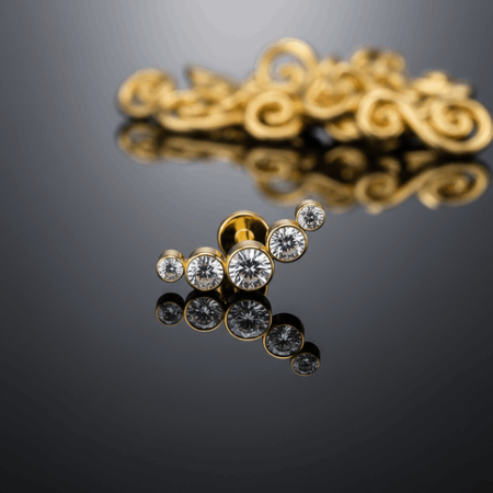 Złoty cluster labret z 5 kryształkami