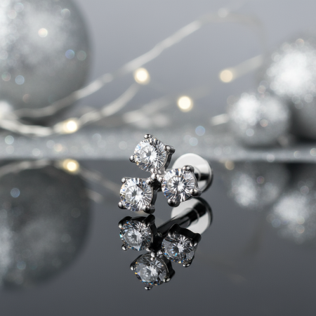 Labret Trinity z trzema białymi cyrkoniami CZ