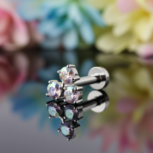 Przejdź do produktu Labret  trinity z opalizującymi cyrkoniami Aurora Borealis