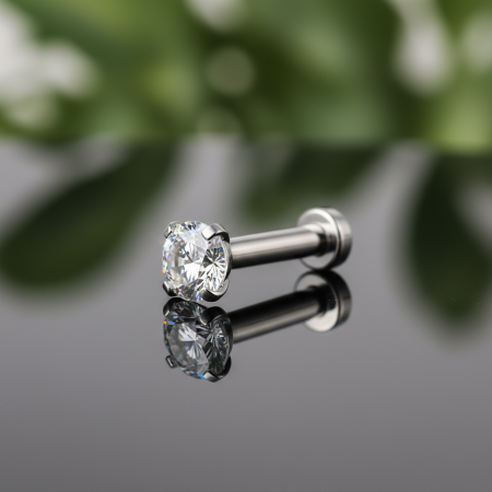 Labret z białym kryształkiem 3D  z gwintem wewnętrznym.