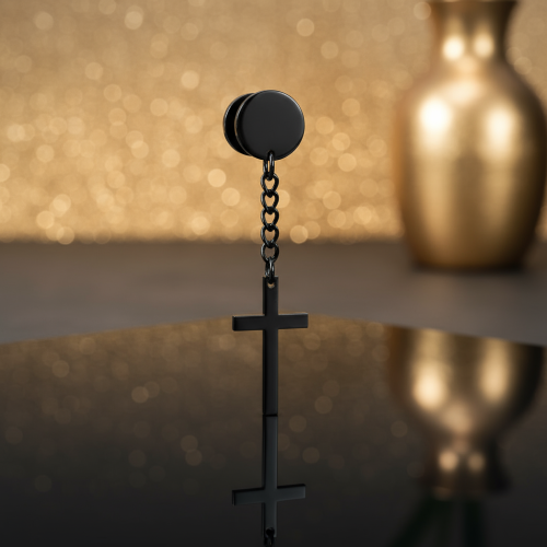 Przejdź do produktu Czarny fake plug z wiszącym krzyżykiem