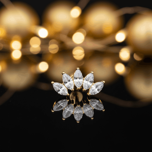 Przejdź do produktu Tytanowy labret złoty wachlarz 5 markizami