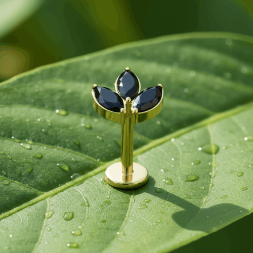 Przejdź do produktu Tytanowy złoty labret Black Marquize Queen 