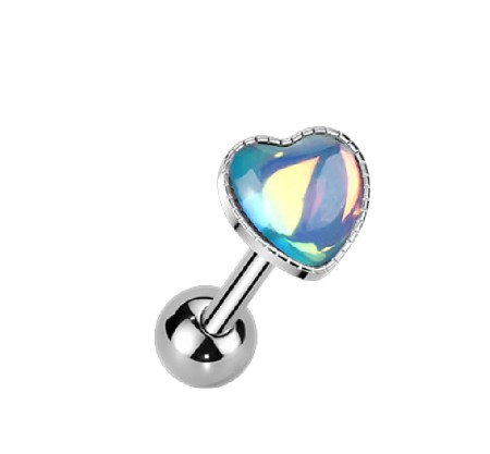 Kolczyk do języka z opalizującym niebieskim kamieniem „Iridescent Stone Heart”