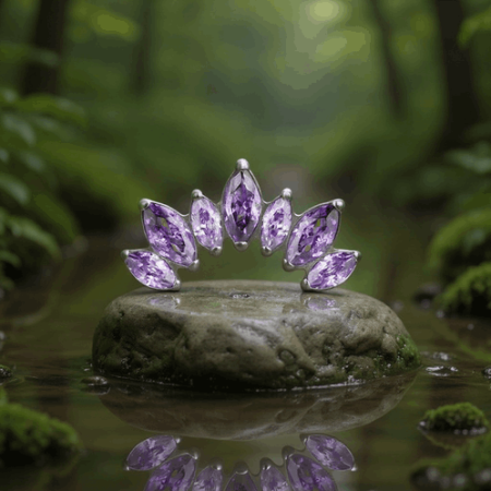 Labret „Lavender Fan” – tytan ASTM F-136, wachlarz z cyrkonii w odcieniach fioletu