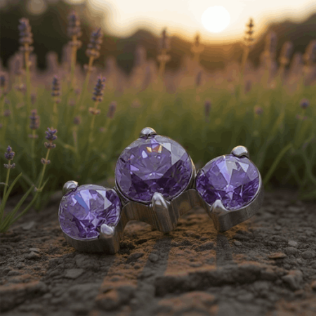 Labret „Purple Crystal Trio” – tytan ASTM F-136, fioletowe cyrkonie