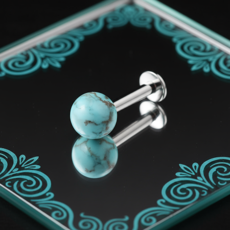 Labret ze stali chirurgicznej 316L z naturalnym kamieniem turkus (4 mm).