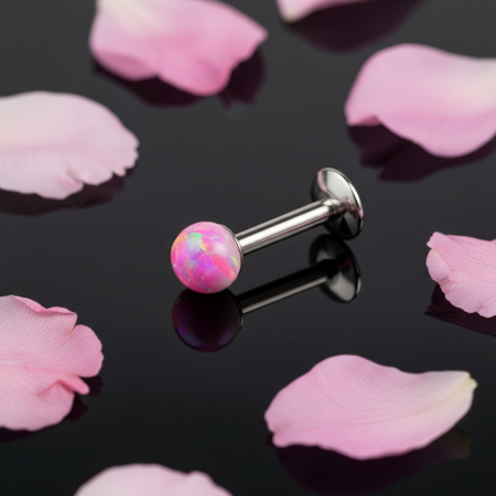 Labret z gwintem wewnętrznym i różowym opalem 3 mm