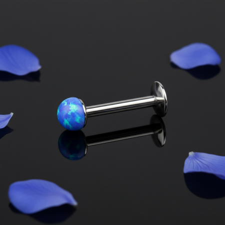 Labret z gwintem wewnętrznym i niebieskim opalem 3 mm o kształcie kuleczki