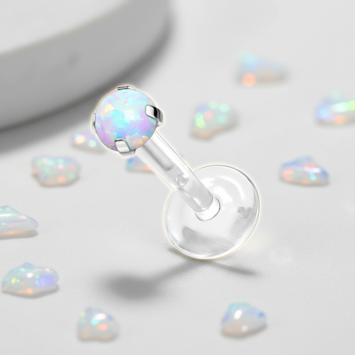 Przejdź do produktu Labret z bioflexu z białym opalem 3D