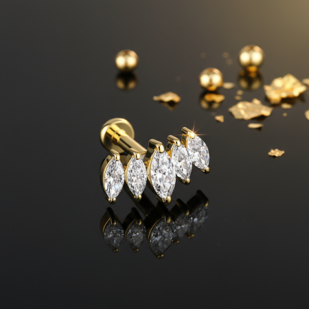 Labret Gold 5 Marquise CZ Fan