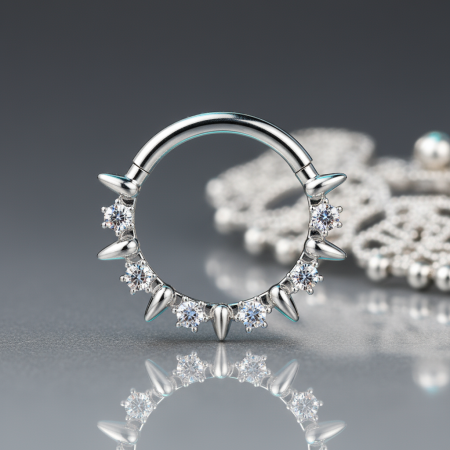 Clicker Silver Panther Claws – srebrny clicker ze stali chirurgicznej z pazurkami i białymi cyrkoniami.