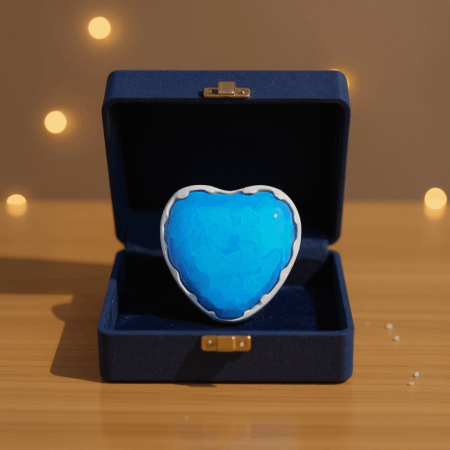 Delikatny i pełen uroku labret, którego ozdobą jest syntetyczny opal w kształcie serca. Kamień zachwyca niezwykłą grą barw – od głębokiego błękitu, przez turkus, aż po świetliste akcenty zieleni.