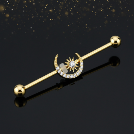 Sztanga do Industriala Gold Moon z ruchomym księżycem zdobionym białymi kryształkami.