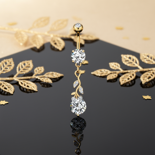 Przejdź do produktu Kolczyk do pępka Gold Gemmed Leafs 
