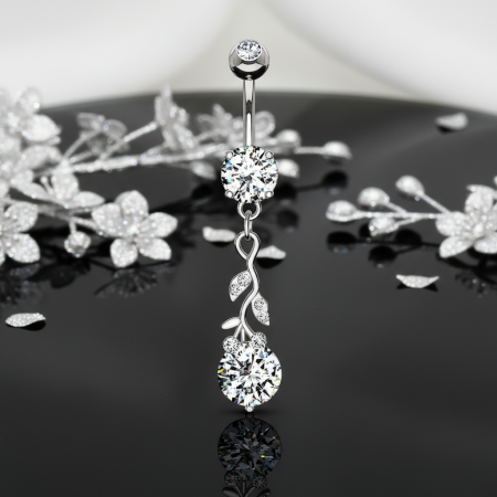 Kolczyk do pępka Gold Gemmed Leafs to elegancka biżuteria inspirowana naturą.